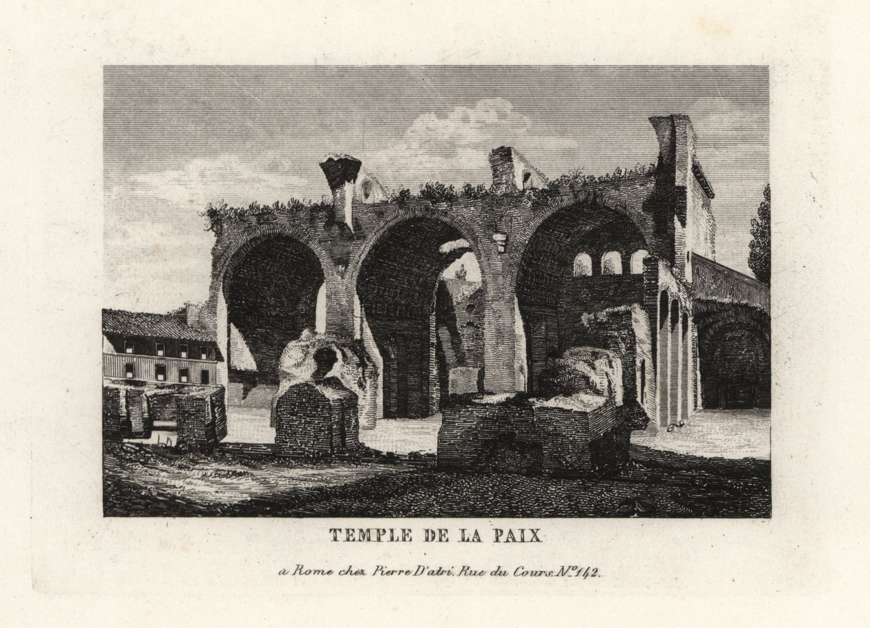 Vista das ruínas do Templo da Paz, Templum Pacis, ou do Fórum da Vespasian, Roma de Unbekannt