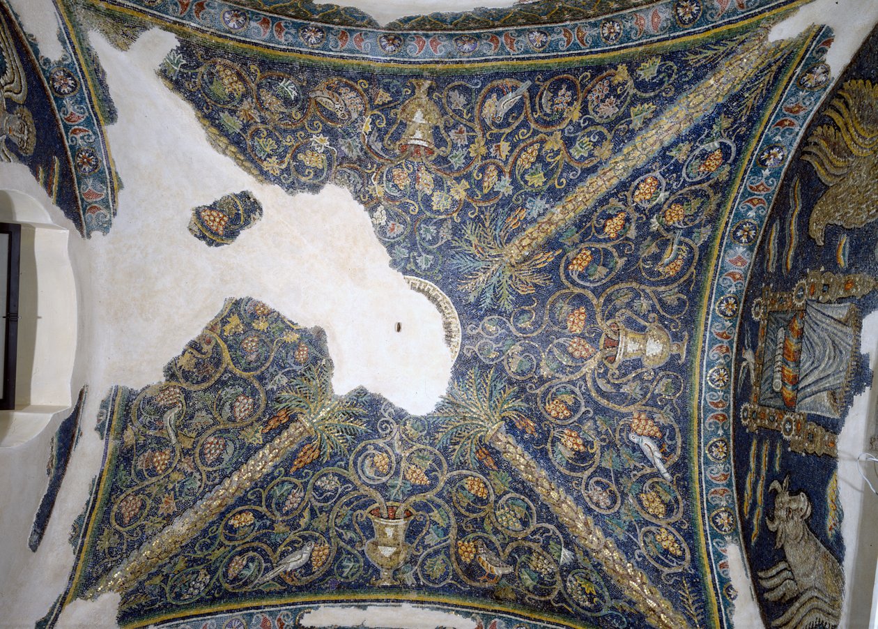 Vista do teto abobadado, a partir da Cappella di Santa Matrona (fresco) de Unbekannt