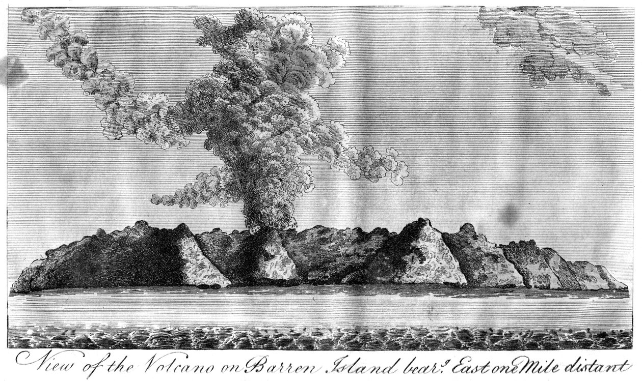 Vista do vulcão na ilha estéril, Ilhas Andaman, 1799 de Unbekannt