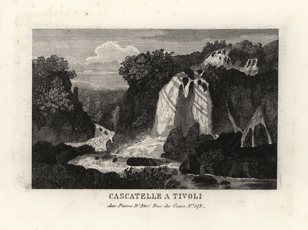 Vista das cachoeiras de Tivoli, Itália, Cascatelle a Tivoli de Unbekannt