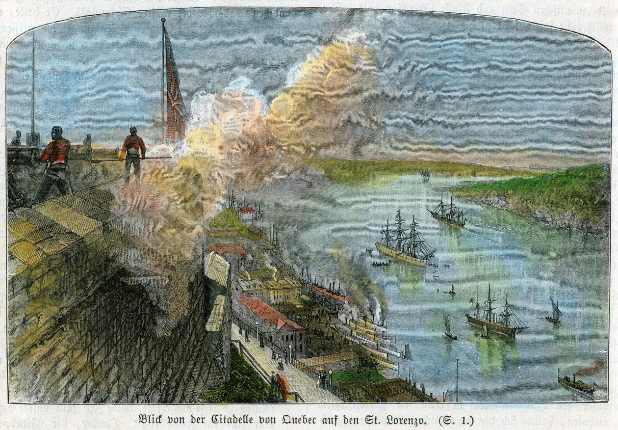 Vista sobre o rio St Lawrence da cidadela de Quebec, Canadá, c1875 de Unbekannt