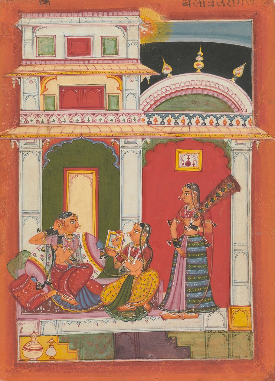 Vilaval Ragini: uma série Ragamala do fólio aos modos musicais de Garland, ca. 1680 de Unbekannt