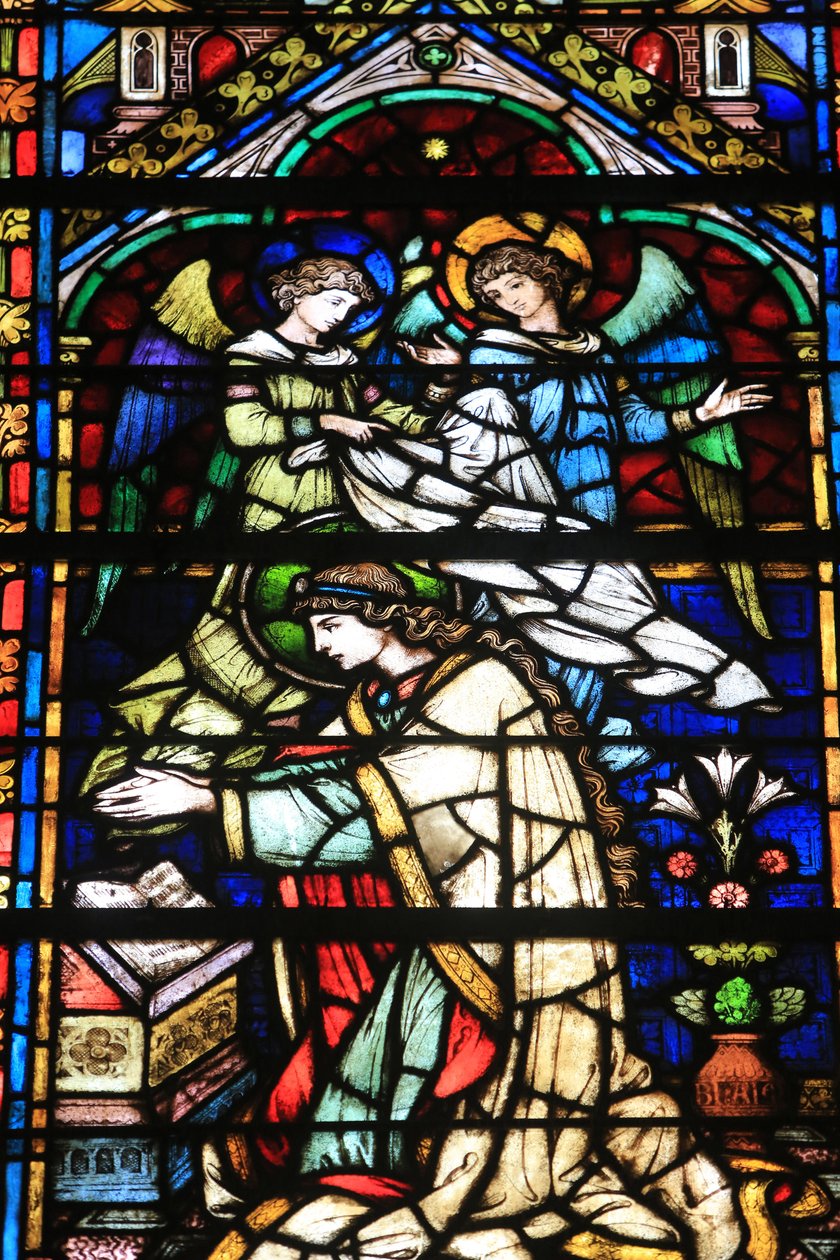 Virgem Maria. Detalhes. Coroação da Virgem. Janelas de vidro manchado por Frantz Mayer de Munick 1884. Capela de Notre Dame de la Ronde. Catedral de São Estêvão de Metz, Metz, França. de Unbekannt