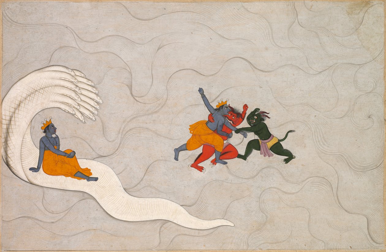 Vishnu luta contra Madhu e Kaitabha, de um Markandeya Purana de Unbekannt Unbekannt