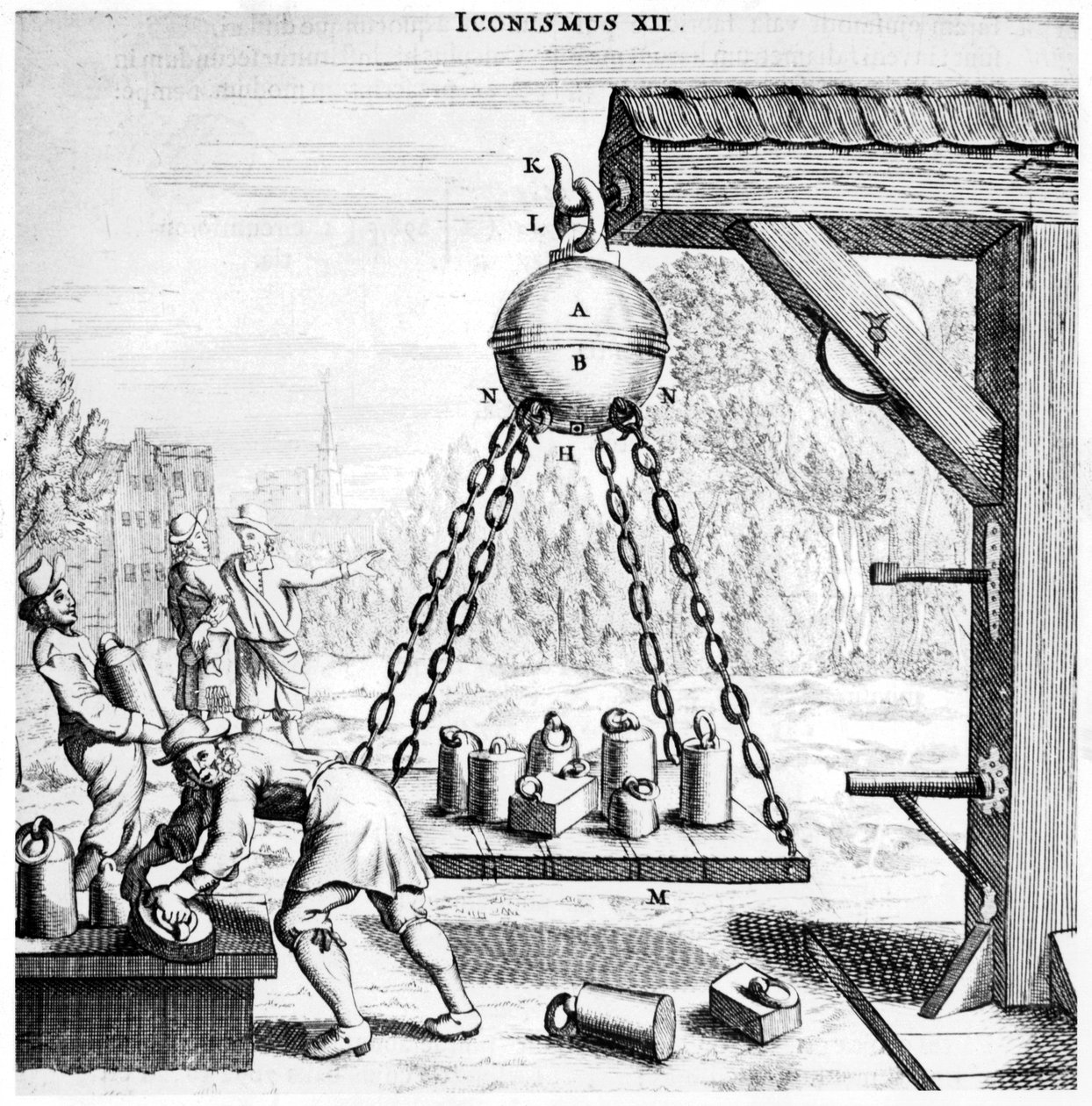 Demonstração de Von Guerickes do poder da pressão do ar, 1672 de Unbekannt