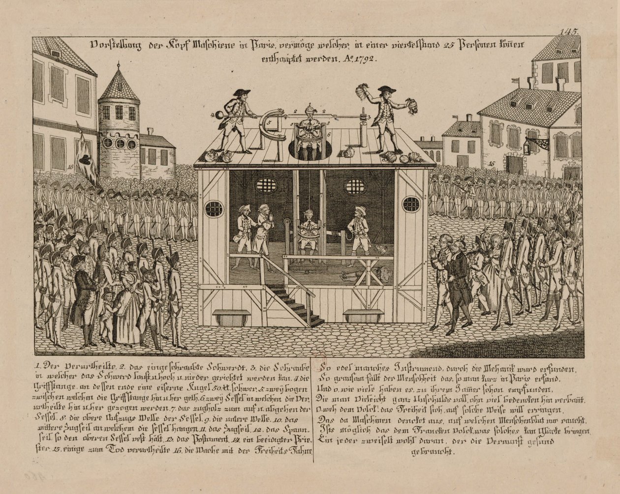 Apresentação da cabeça da máquina em Paris, 1792. de Unbekannt