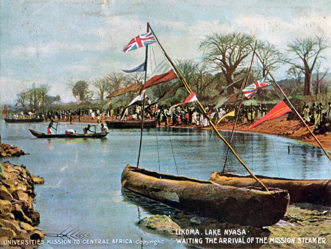 Esperando a chegada do navio missionário, Likoma, lago Nyasa, África, 1904 de Unbekannt