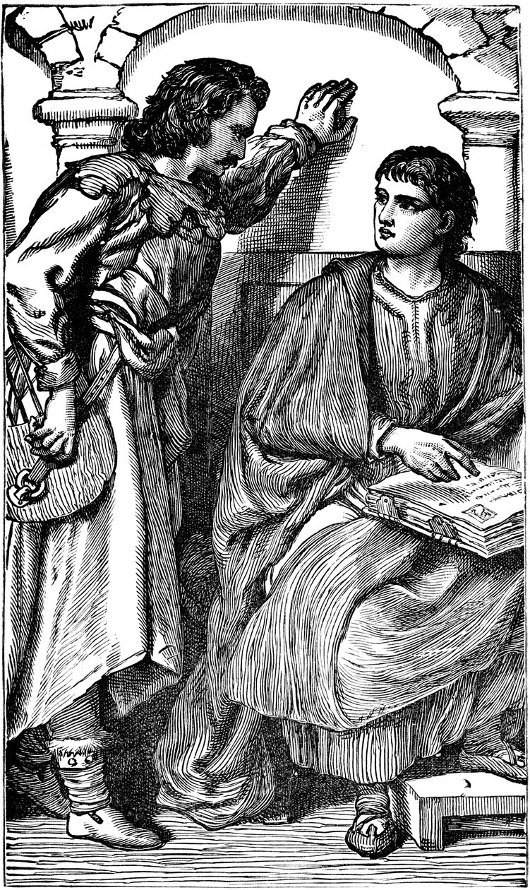 Waldenses missionarytroubador mostrando sua Bíblia vernacular, c1170 de Unbekannt