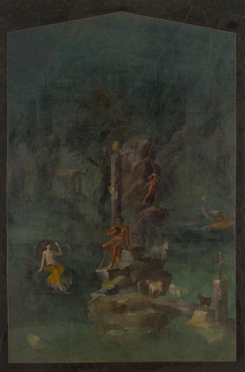 Pintura mural: Polifemo e Galatea numa paisagem, da vila imperial..., século I a.C. de Unbekannt