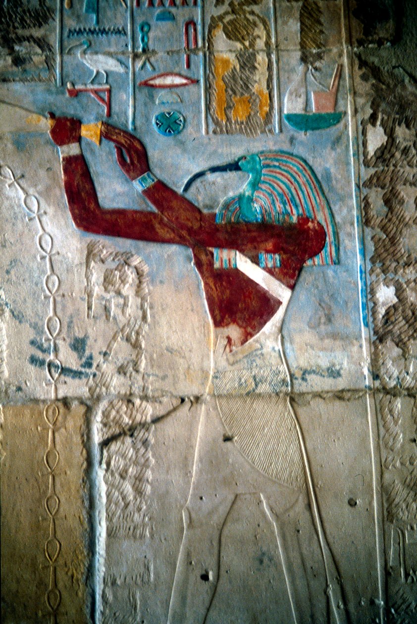 Pintura de parede representando o deus Thoth, templo de Ramsés III, Medinet Habu, Egito, c1187-c1156 aC de Unbekannt