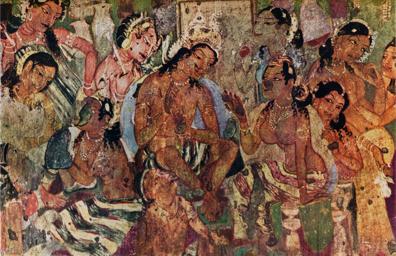 Pintura de parede das Cavernas de Ajanta de Raja Mahajanaka, c480 de Unbekannt