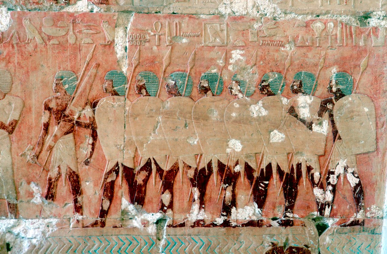 Pintura de parede de soldados egípcios na expedição, Templo da Rainha Hatshepsut, Luxor, c1470 aC de Unbekannt
