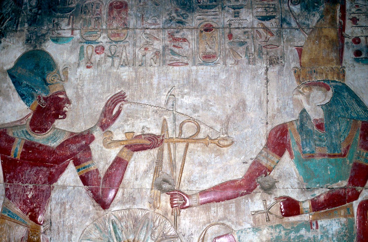 Detalhe da pintura de parede de Sethos I antes de Hórus, Templo de Sethos I, Abydos, Egito, c1280 aC de Unbekannt