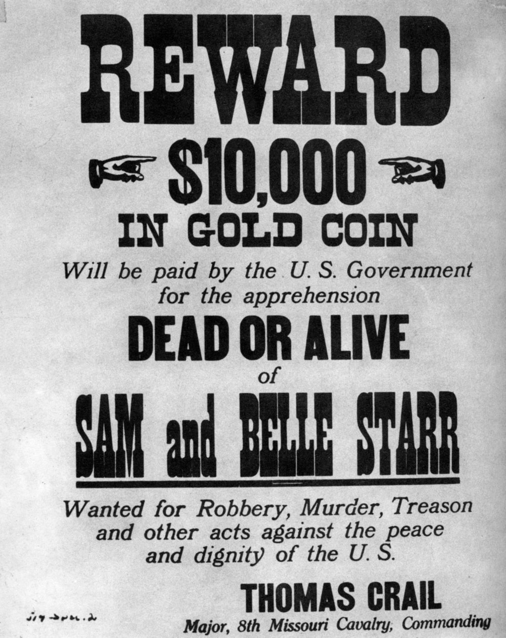 Cartaz de procurado para os bandidos Sam e Belle Starr, c1880-1886 1954 de Unbekannt