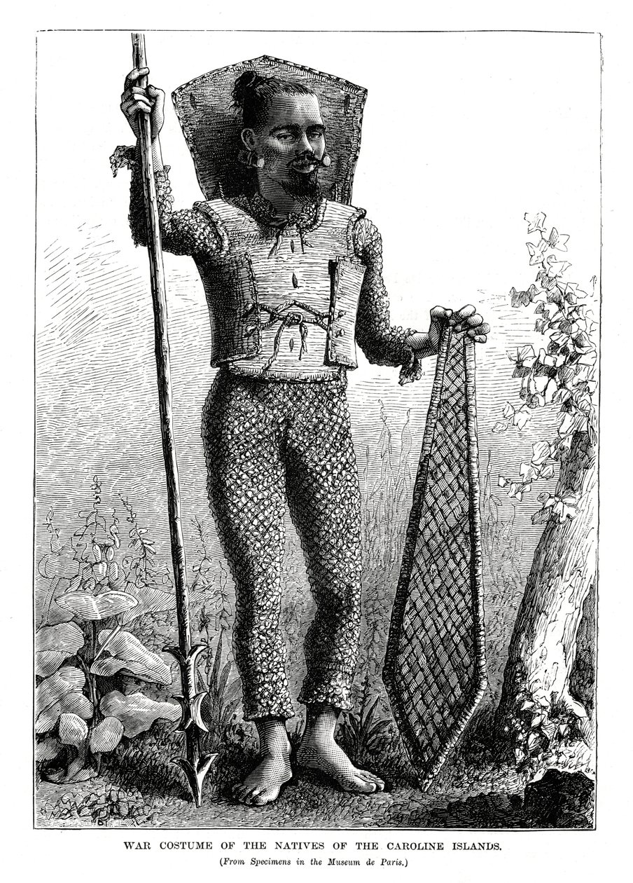 Traje de Guerra dos Nativos das Ilhas Carolinas, Oceano Pacífico central, 1877 de Unbekannt