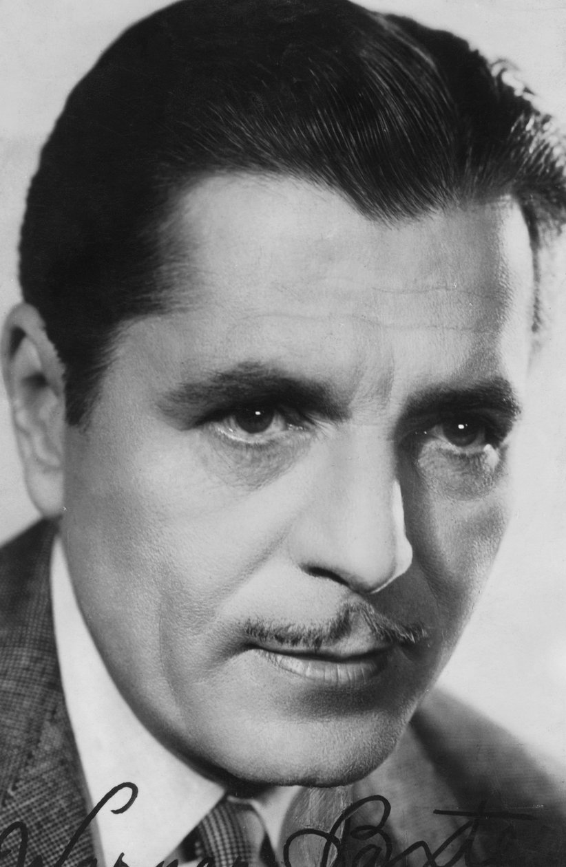 Warner Baxter, 1889-1951, ator americano, c1930s-c1940s. Fotografia assinada de Unbekannt