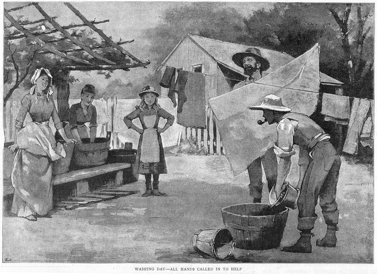 Dia da lavagem - todas as mãos foram convocadas para ajudar, 1889 de Unbekannt