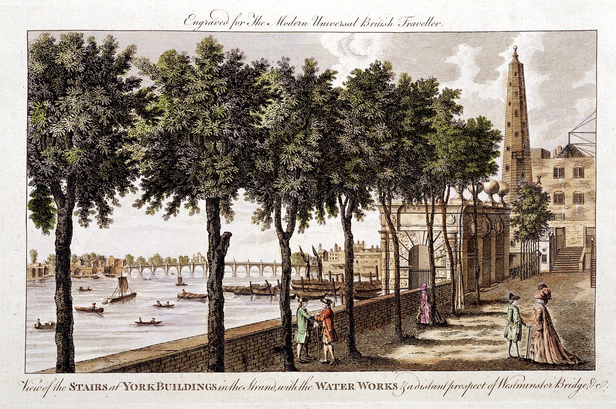 Sistema hidráulico nos edifícios de York, Strand, fornecendo água para o Tamisa em Londres, 1790 de Unbekannt