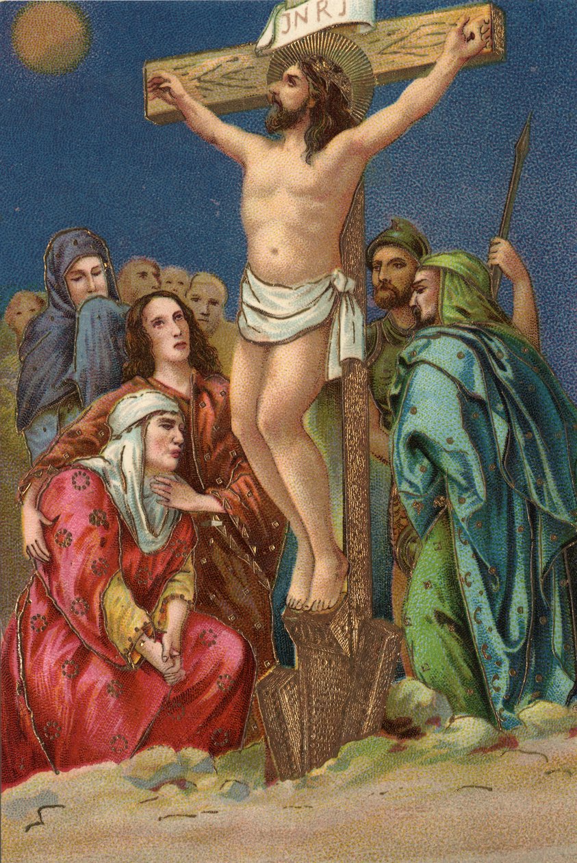 Via Sacra - via crucis - Estações da Cruz: crucificação, décima segunda estação, Jesus morre na cruz Cromolitografia Coleção particular de Unbekannt