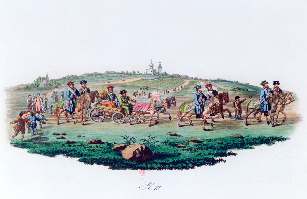 Procissão do casamento, Rússia, 1820 de Unbekannt