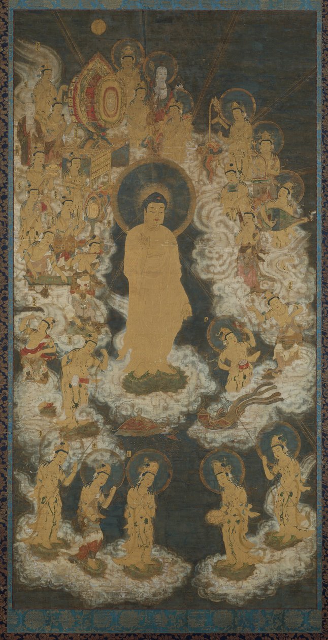 Descida acolhedora de Amida e Bodhisattvas, final do século XIV. de Unbekannt