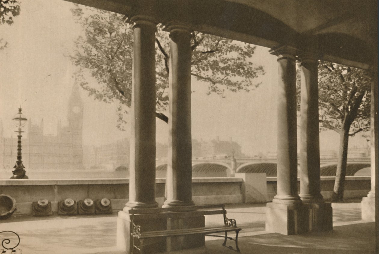 Ponte de Westminster e Big Ben no terraço do Hospital St. Thomass, c1935. de Unbekannt