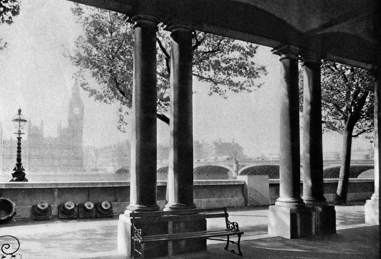Westminster Bridge e Big Ben no terraço do Hospital St Thomass, 1926-1927 de Unbekannt