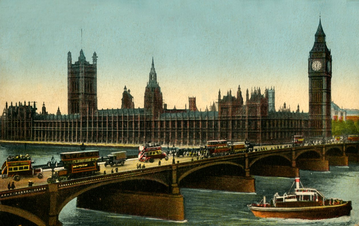 Ponte de Westminster e as Casas do Parlamento, Londres, c1910. de Unbekannt