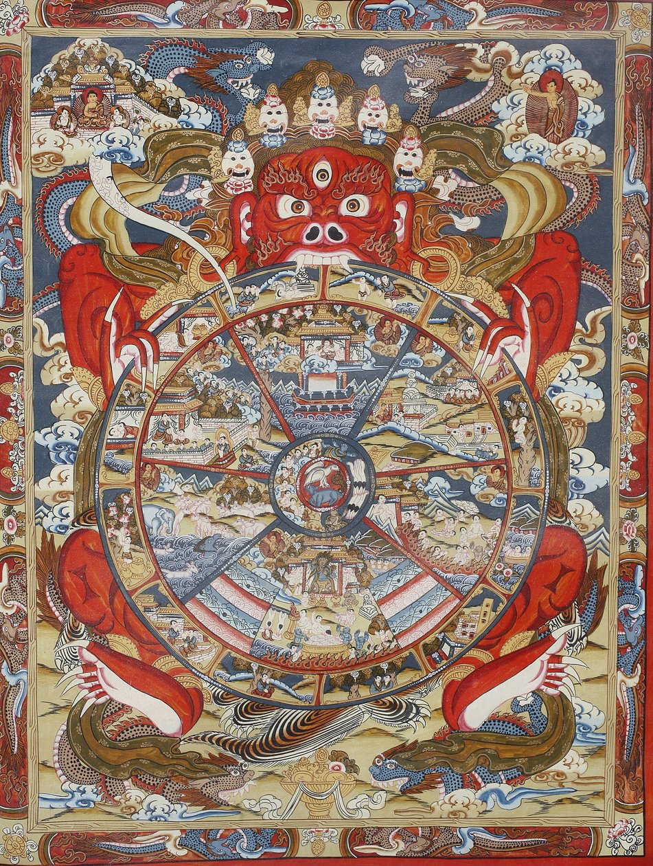 Roda da vida ou roda do Samsara (Mandala). Mosteiro de Kopan, Bhaktapur, Nepal de Unbekannt