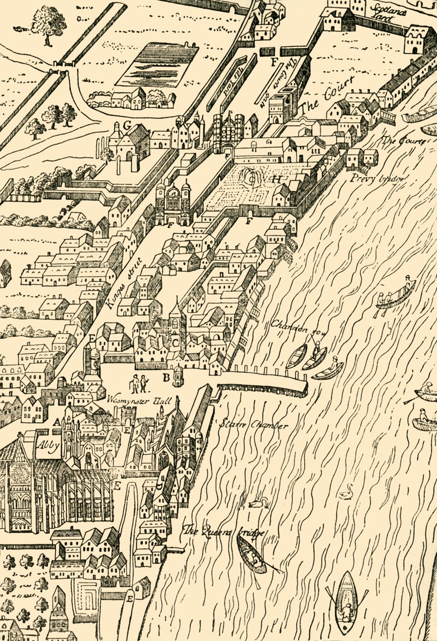 Whitehall e Westminster. Do mapa de Aggas, 1881. de Unbekannt