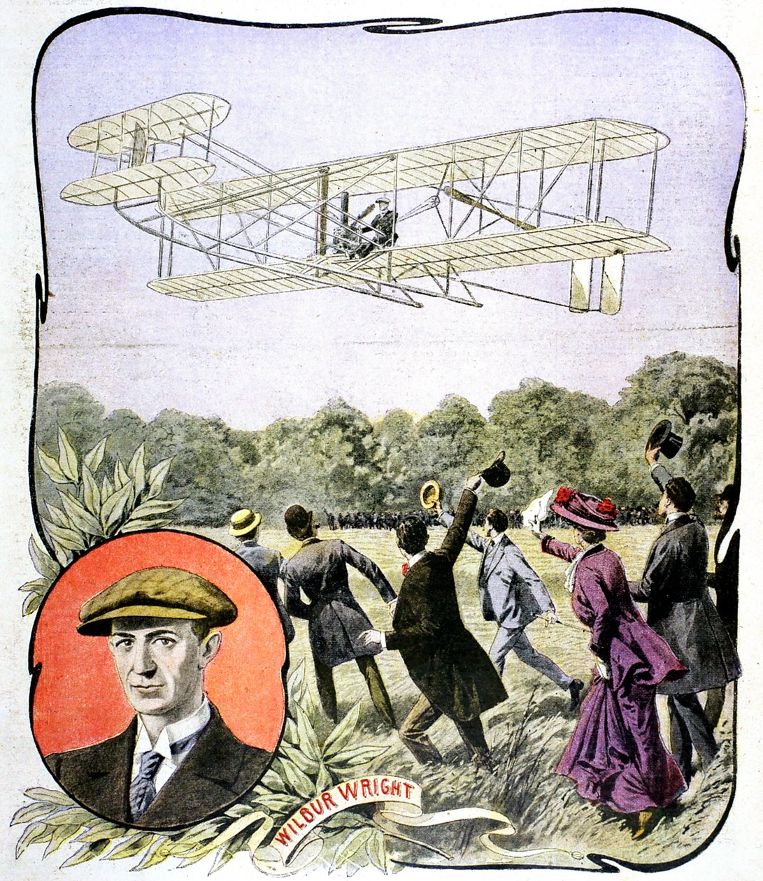 Primeiro vôo de Wilbur Wrights na Europa na pista de Hanaudieres, perto de Le Mans, França, 1908 de Unbekannt