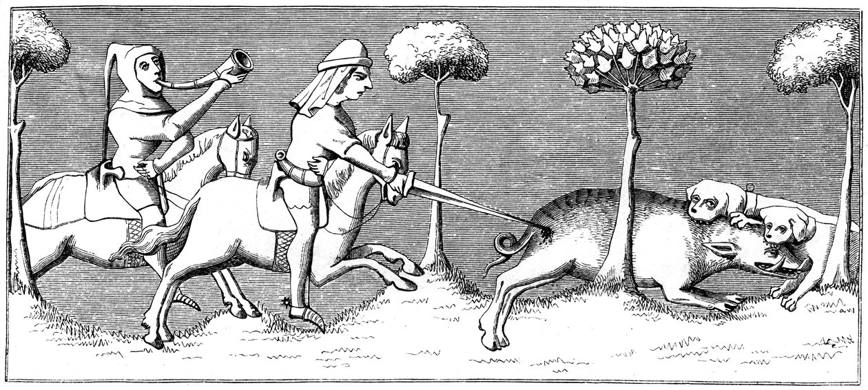 Caça ao javali com cães, século XIV 1849 de Unbekannt