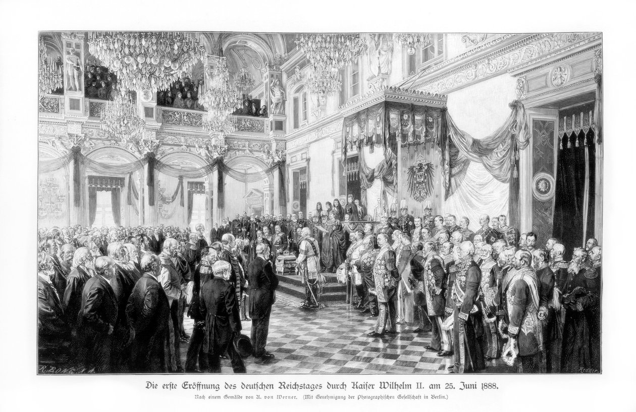 Guilherme II e os ministros na abertura do Reichstag 25 de junho de 1888, 1900 de Unbekannt