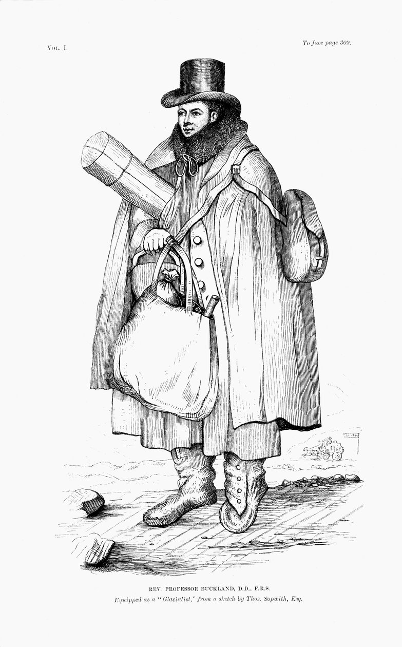 William Buckland, geólogo, paleontólogo e clérigo, equipado para explorar uma geleira, 1875 de Unbekannt
