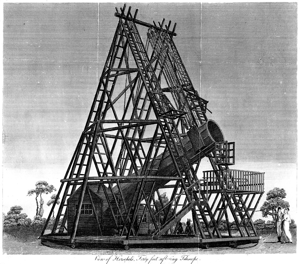 William Herschels refletindo o telescópio com distância focal de 40 pés, Slough, Inglaterra, 1809 de Unbekannt