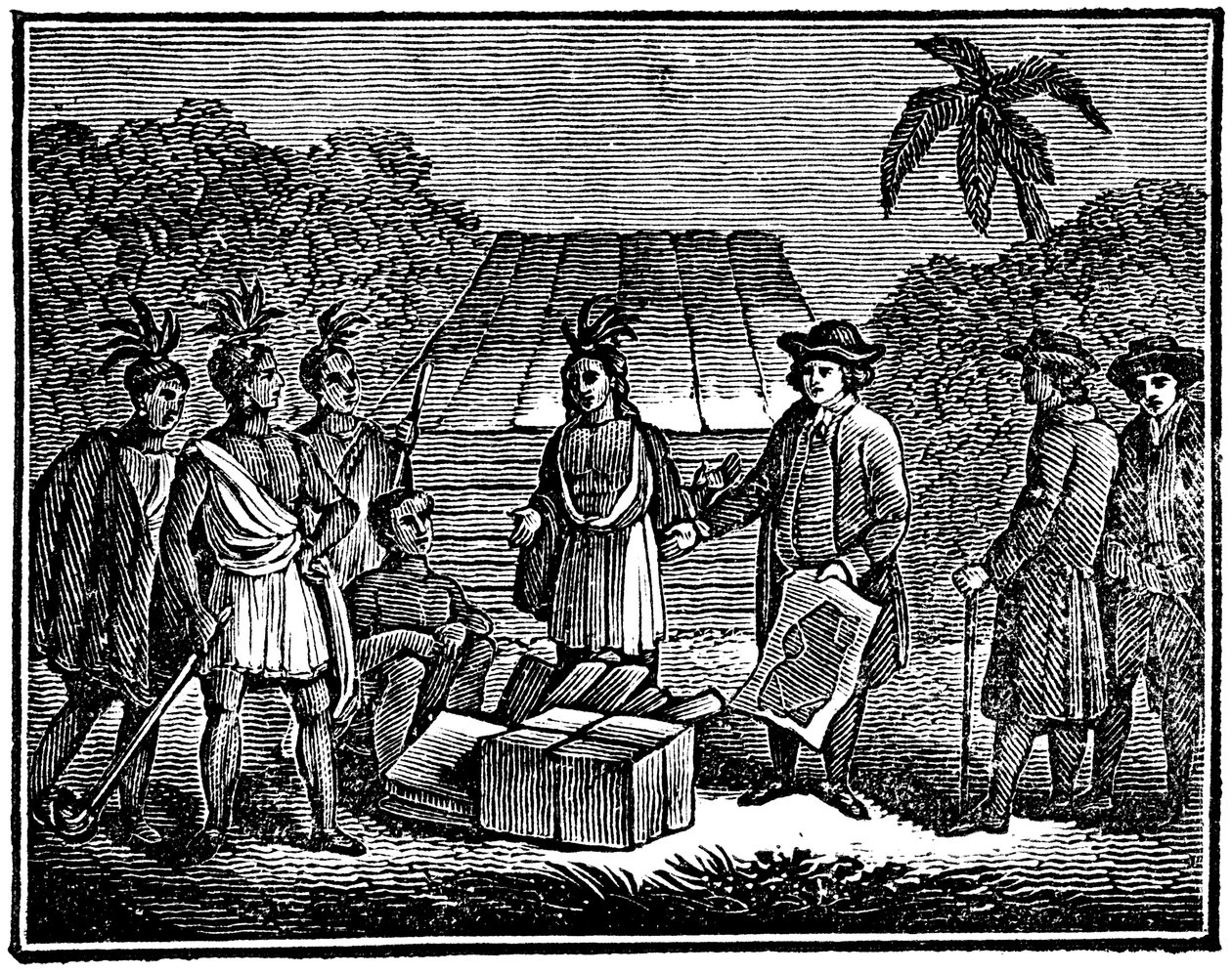 William Penn com os nativos americanos, colonizador inglês Quaker, 1830 de Unbekannt