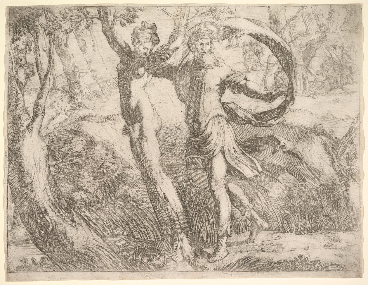 Álbum Wilton, folha 10a: Priapus e Lotis, ca. 1530-50. de Unbekannt