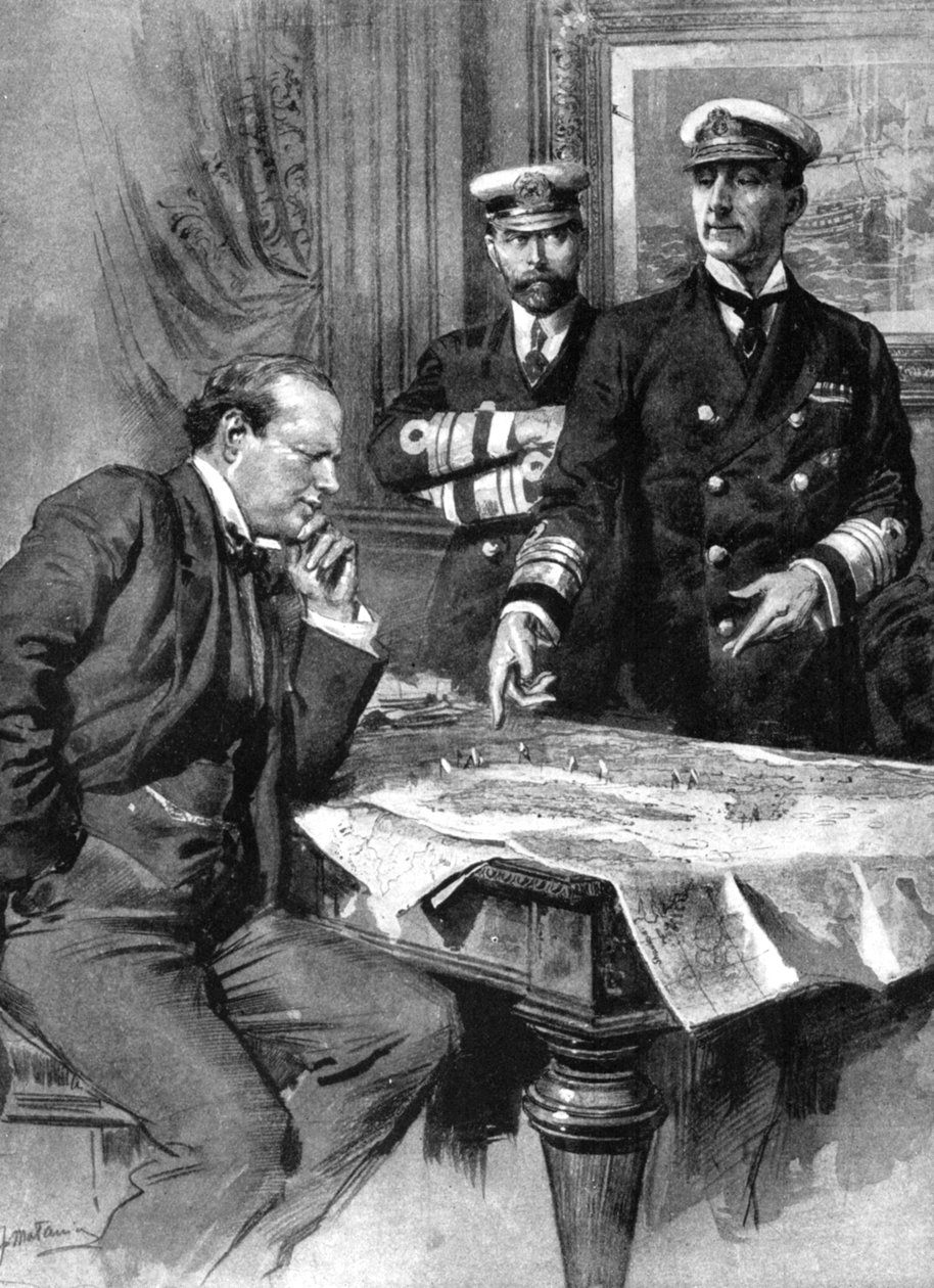 Winston Churchill, Charles Madden e Sir John Jellicoe, Primeira Guerra Mundial, 1914 de Unbekannt