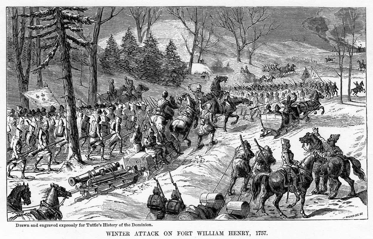 Ataque de inverno em Fort William Henry, estado de Nova York, 1757, c1877 de Unbekannt