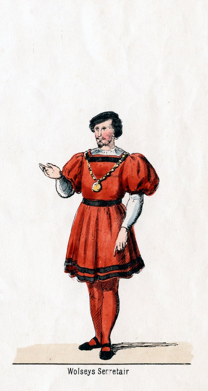 Secretário de Wolseys, figurino para a peça de Shakespeares, Henrique VIII, século XIX de Unbekannt
