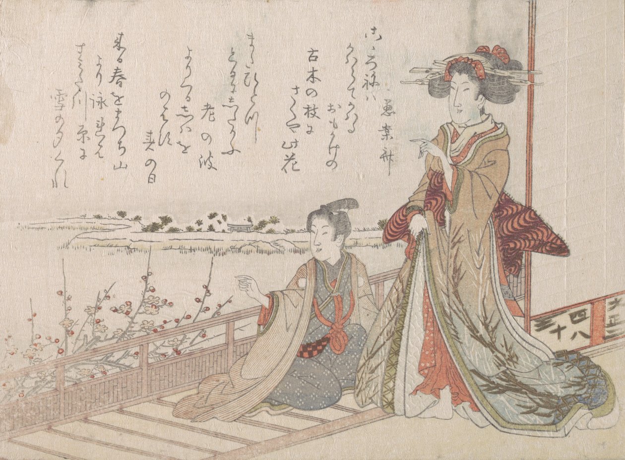 Mulher e jovem em uma varanda, 1806. de Unbekannt