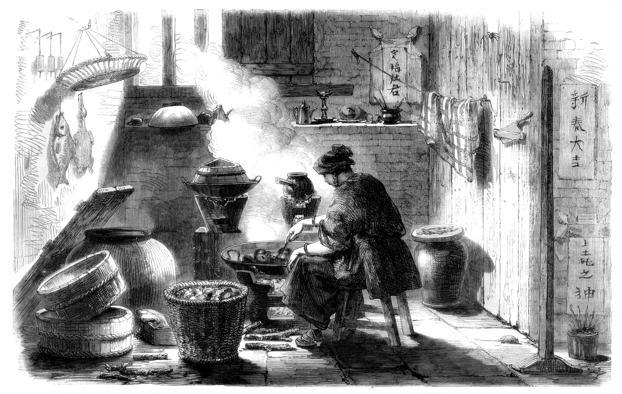 Mulher preparando bolos para o ano novo chinês, 1861 de Unbekannt