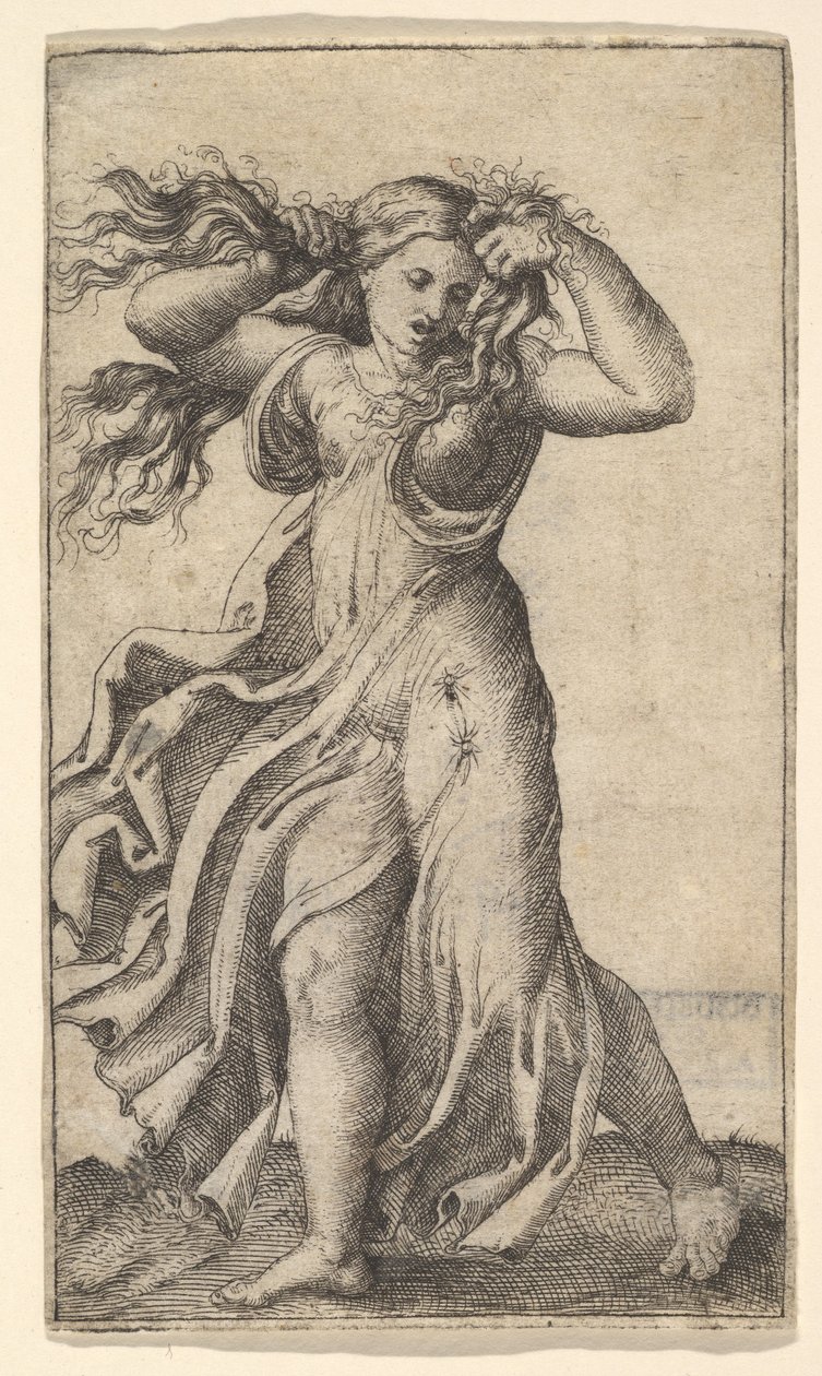Mulher puxando o cabelo dela, ca. 1515 de Unbekannt