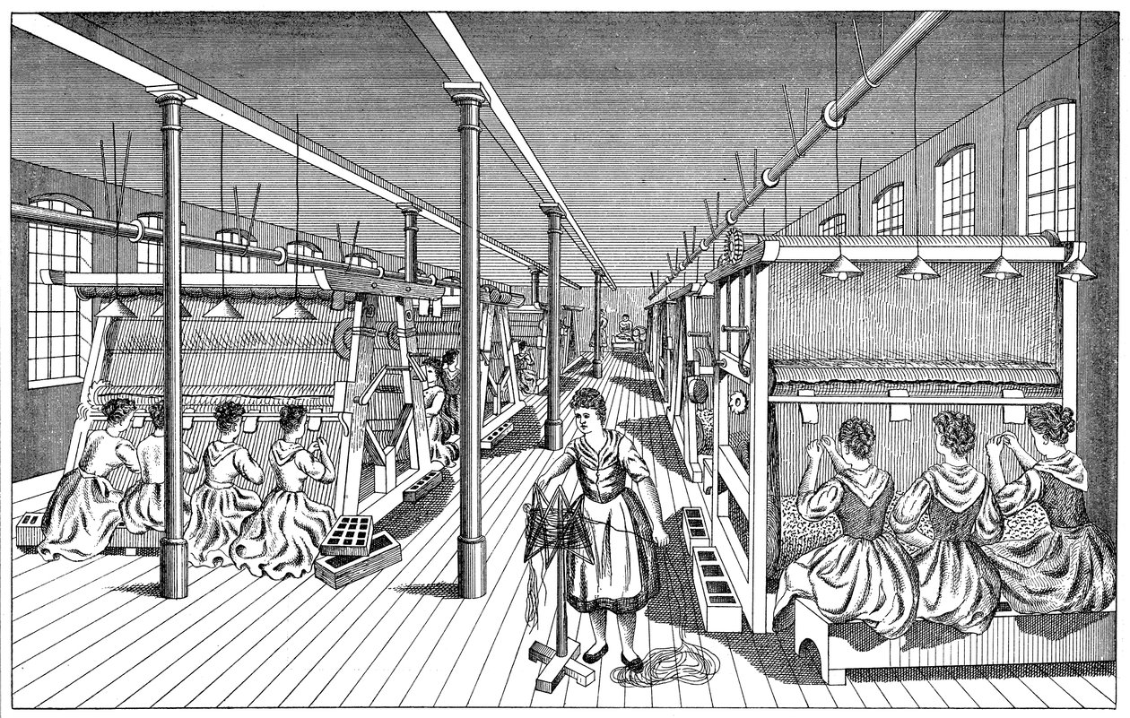 Mulheres trabalhadoras em uma fábrica de tapetes, c1895 de Unbekannt