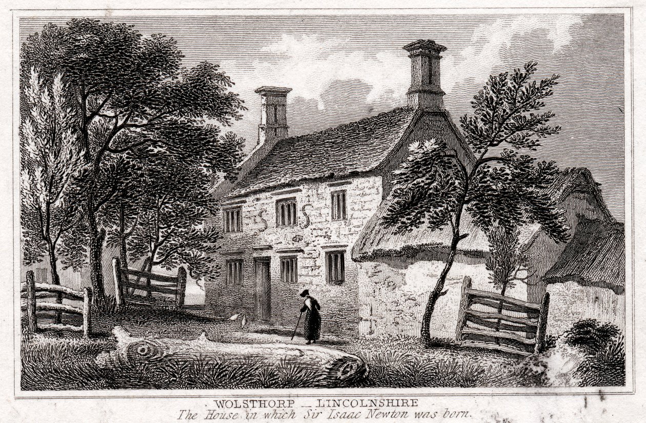 Woolsthorpe Manor, perto de Grantham, Lincolnshire, local de nascimento de Sir Isaac Newton, início do século XIX de Unbekannt