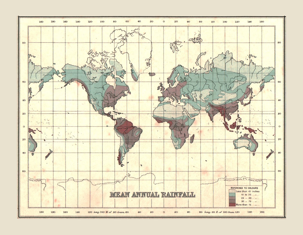 Mapa-múndi mostrando precipitação anual média, 1902. de Unbekannt
