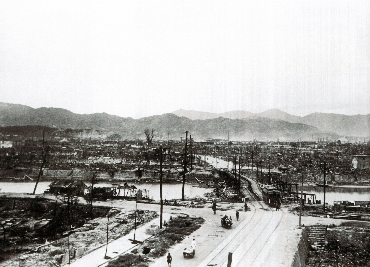 Segunda Guerra Mundial: ruínas de Hiroshima após o bombardeio atómico, 6 de Agosto de Unbekannt