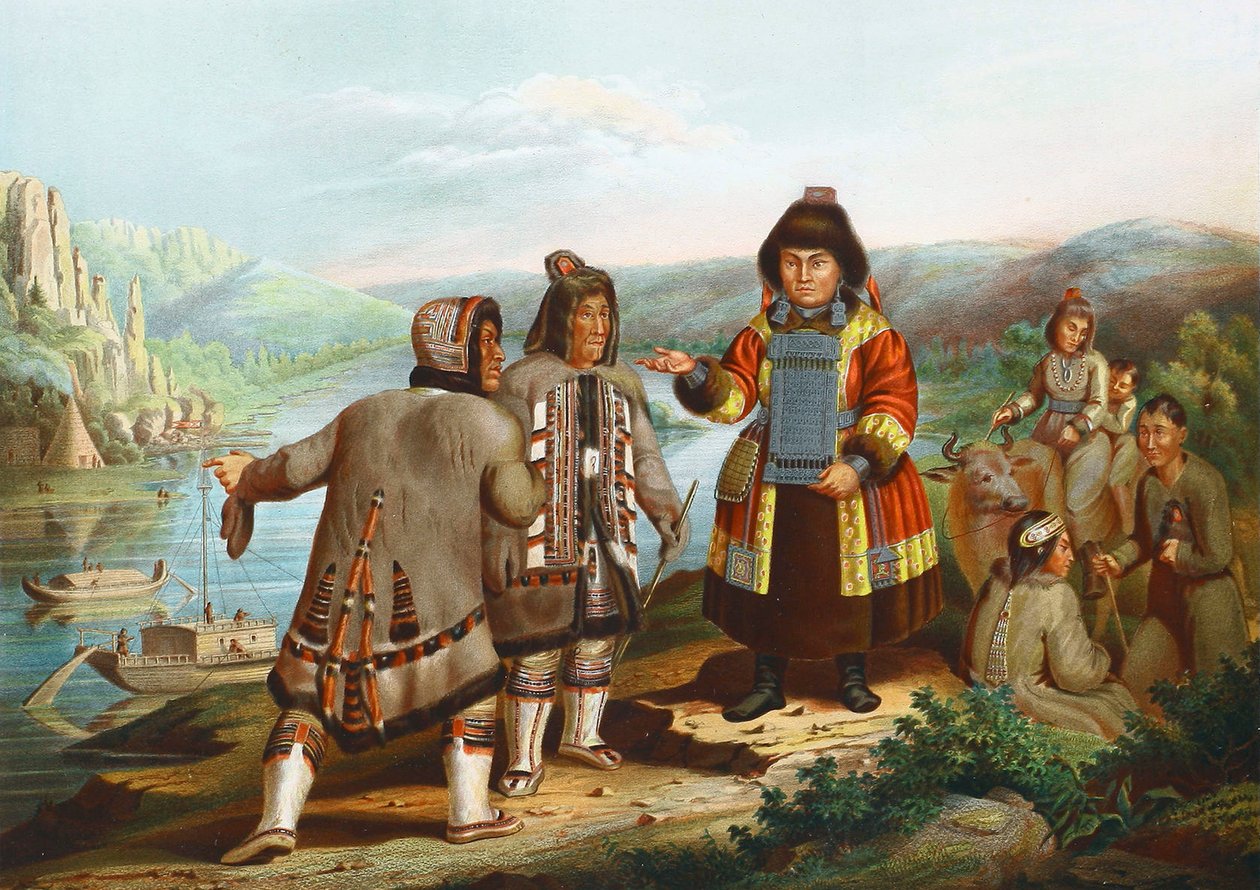 Yakuts no rio Lena, Sibéria, Rússia, 1862. de Unbekannt