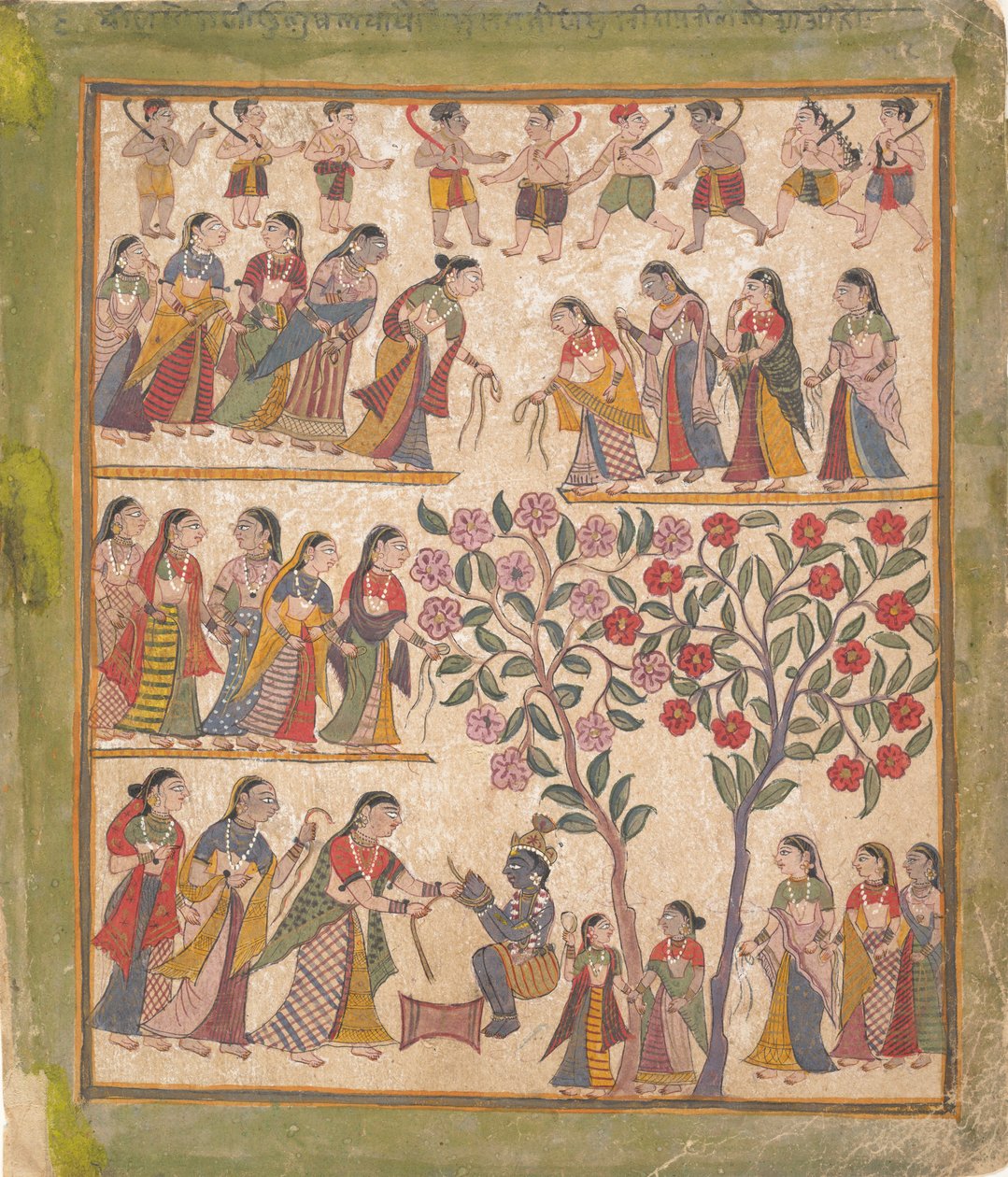 Yashoda liga as mãos de Krishnas: página de um manuscrito disperso do Bhagavata Purana, 1640-50. de Unbekannt