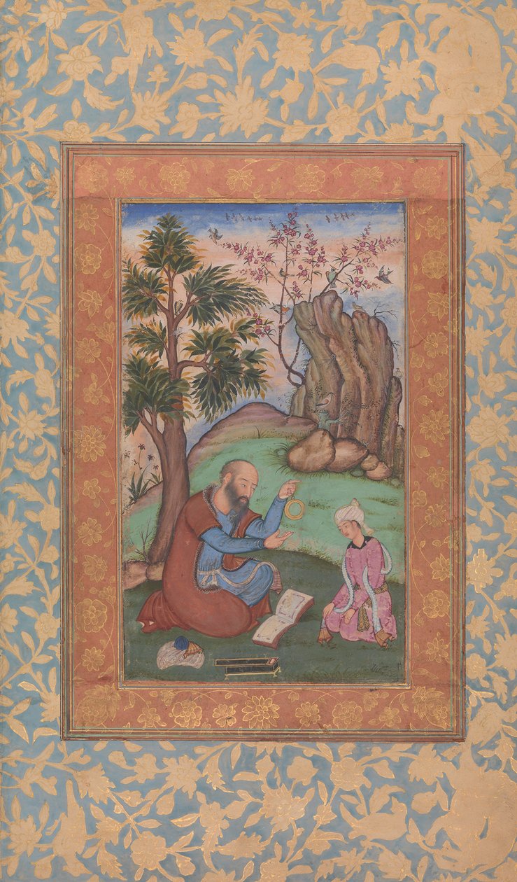 Jovem príncipe e mentor sentado na paisagem, ca. 1600. de Unbekannt